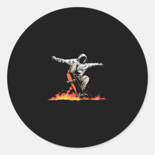 Skateboard Skateboarder Skater in Flammen - Skateb Runder Aufkleber
