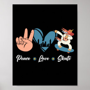 Skateboard Skater Mädchen Herz Einhorn Frieden Lie Poster