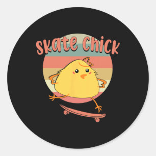 Skateboard Skater Mädchen Huhn Vintage 80er 90er R Runder Aufkleber