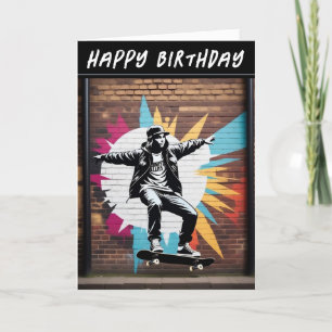 Skateboard Skater Wand Grunge Street Art Geburtsta Karte