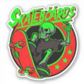 Skateboard Skelett Red Green 4" Kiss Cut Vinyl Aufkleber (Vorderseite)