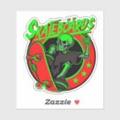 Skateboard Skelett Red Green 4" Kiss Cut Vinyl Aufkleber (Blatt)