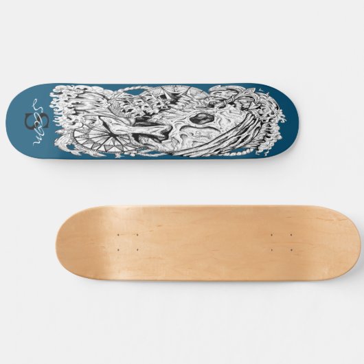Skateboard Skull Monogram Skeleton Blue Anchor (Horizontal)