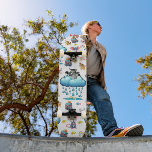 Skateboard Sport Mädchen Katze Hund Maus Regenboge