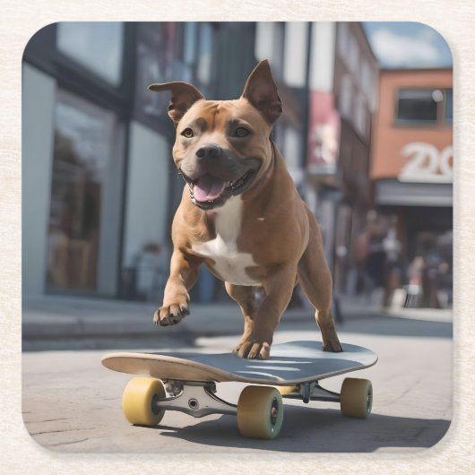 Skateboard Stunt: Ein Staffy für unterwegs Rechteckiger Pappuntersetzer (Vorderseite)