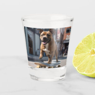 Skateboard Stunt: Ein Staffy für unterwegs Schnapsglas