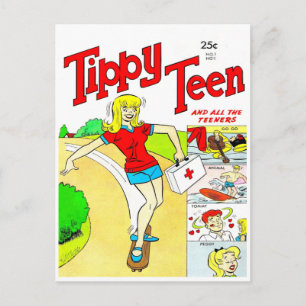 Skateboard Teen Girl Cartoon Postkarte