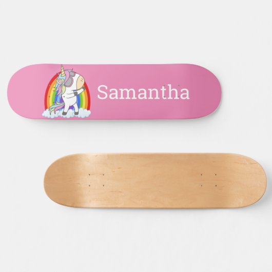 Skateboard Unicorn Rosa Glitzer Regenbogen (Horizontal)