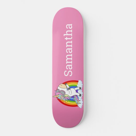 Skateboard Unicorn Rosa Glitzer Regenbogen (Vorderseite)
