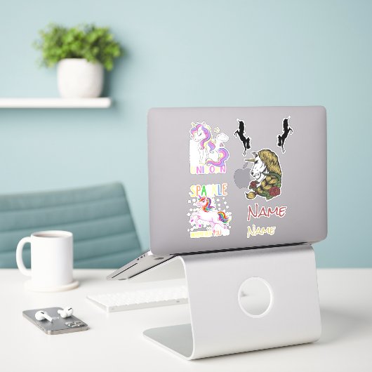 Skateboard Unicorns Custom Cut Vinyl Sticker (Laptop auf Schreibtisch)