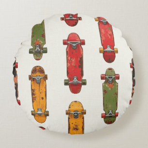 "Skateboard Unter Deck" Vintage-Muster Rundes Kissen