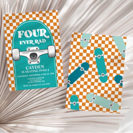 Skateboard Vier mal Krass 4. Geburtstag Einladung
