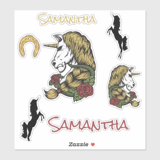 Skateboard Warrior Unicorn Gold Sticker (Blatt)