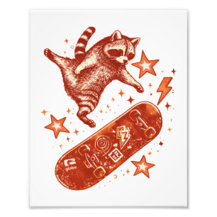 Skateboard-Waschbär Y2K 90er-Stil Fotodruck