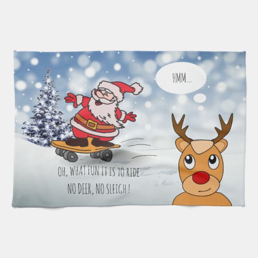 Skateboard Weihnachten RentierSchlitten Winter Geschirrtuch (Horizontal)