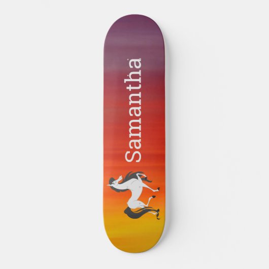 Skateboard Weißes Pferd Regenbogen (Vorderseite)