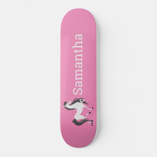 Skateboard Weißes Pferd Rosa Glitzer (Vorderseite)