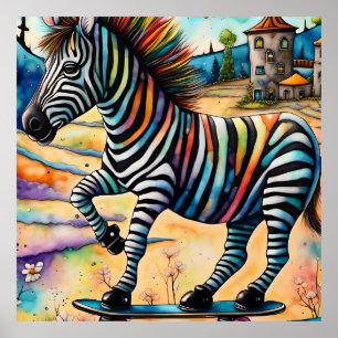 Skateboard-Zebra Poster