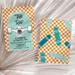Skateboard - Zwei Krasse Einladung zum Geburtstag<br><div class="desc">Skateboard Zwei Krass,  Geburtstag laden mit orangefarbenem Karo und blauem Skateboard ein.</div>