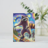 Skateboarden Adventure Surreal Raccoon Postkarte (Stehend Vorderseite)