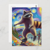 Skateboarden Adventure Surreal Raccoon Postkarte (Vorne/Hinten)