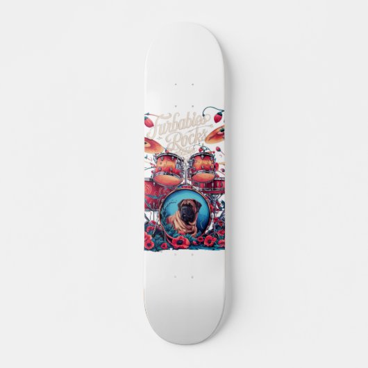 Skateboarden Furbabys Art - Rock & Roll Vibes auf Skateboard (Vorne)