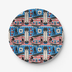 Skateboarden Patriotischer USA Skateboarder Pappteller