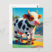 Skateboarden Surreal farbenfrohe und lustige Kuh Postkarte (Vorne/Hinten)