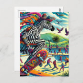 Skateboarden Zebra Farben und Spaß Postkarte (Vorne/Hinten)
