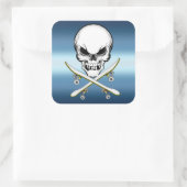 Skateboarder-Aufkleber mit blauem Skull Quadratischer Aufkleber (Tasche)