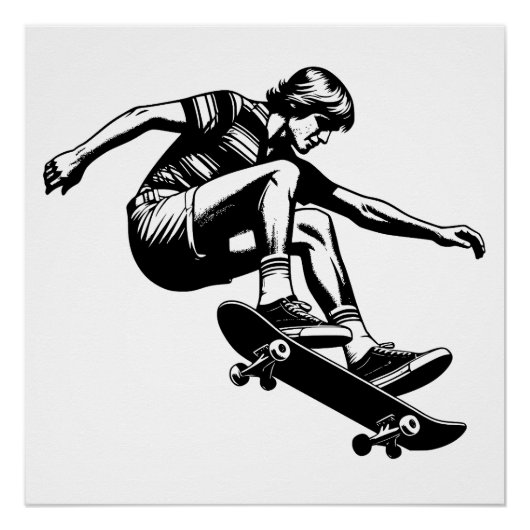 Skateboarder Black and White Poster (Vorderseite)