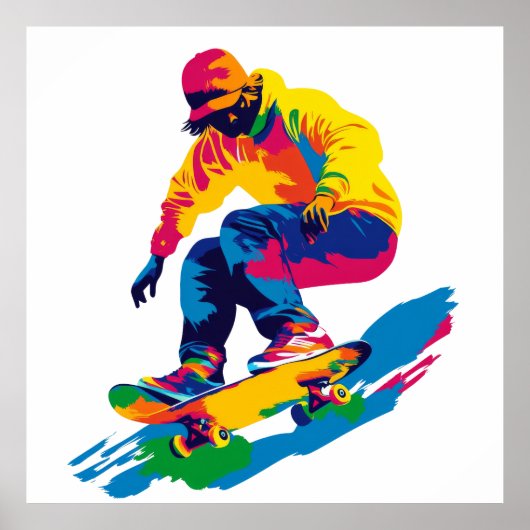 Skateboarder Illustration Aquarellbilder Poster (Vorne)