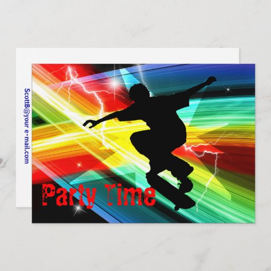 Skateboarder in Criss Cross LBlitze Party Einladung (Vorne/Hinten)