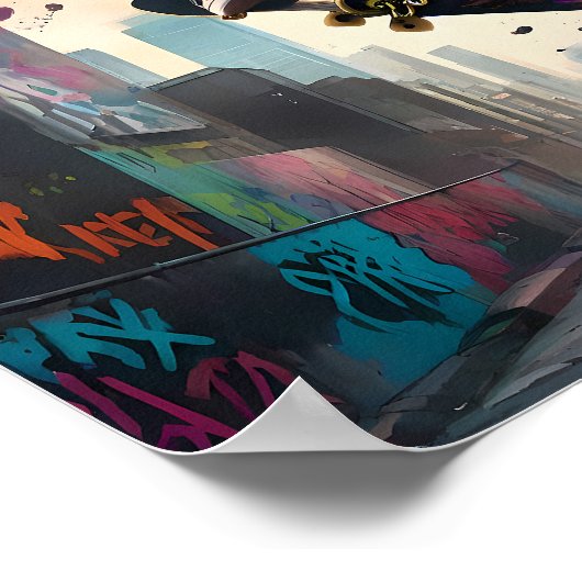 Skateboarder in Flight - Dynamischer Mittellufttri Poster (Ecke)