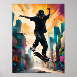 Skateboarder in Flight - Dynamischer Mittellufttri Poster