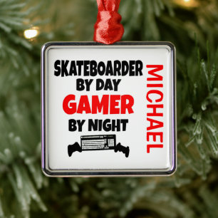 Skateboarder-Lieben spielen Videospiele Ornament Aus Metall