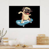 Skateboarder Mops Skateboarden Poster (Küche)