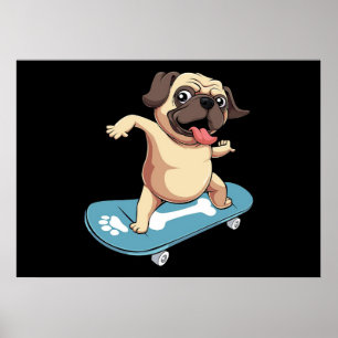 Skateboarder Mops Skateboarden Poster