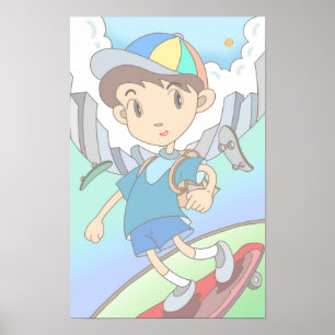 Skateboarder rast durch die Stadtstraßen. Poster