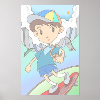 Skateboarder rast durch die Stadtstraßen. Poster