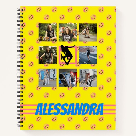 Skateboarder Smile Face Muster Fotovorlage Notizblock (Vorderseite)