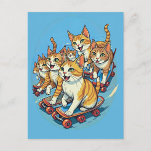 Skateboardfahrende Katzen in Bewegung Postkarte