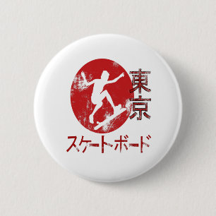 Skateboardin Japanisch Ästhetische Tokio Flag Gesc Button
