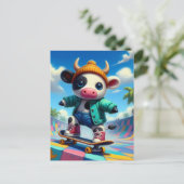 Skateboarding Adable Cow Postkarte (Stehend Vorderseite)