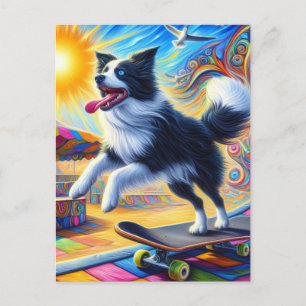 Skateboarding Adventure Surreal Border Collie Postkarte