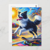 Skateboarding Adventure Surreal Border Collie Postkarte (Vorne/Hinten)