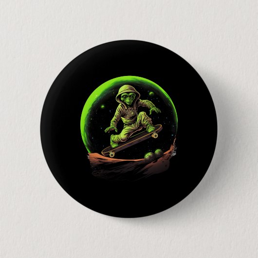 Skateboarding-Alien auf dem Ring des Saturn Außerh Button (Vorderseite)