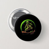 Skateboarding-Alien auf dem Ring des Saturn Außerh Button (Vorne & Hinten)
