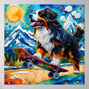 Skateboarding Bernese Mountain Hund Poster