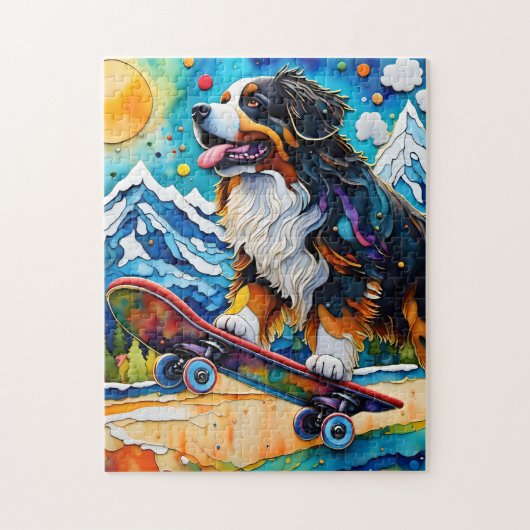 Skateboarding Bernese Mountain Hund Puzzle (Vertikal)